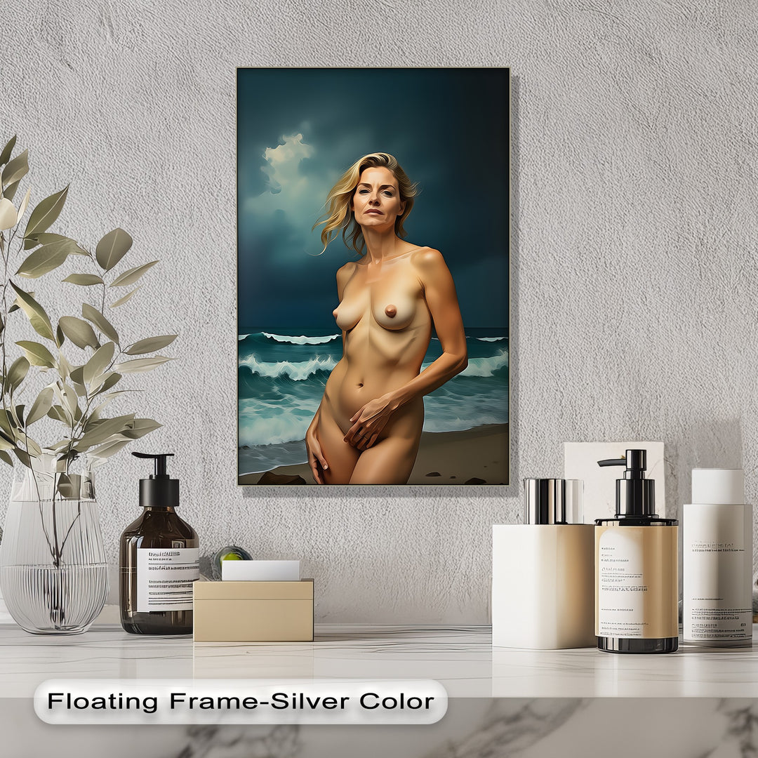 Ocean Muse – Windswept Nude Canvas Wall Art | Framed Art