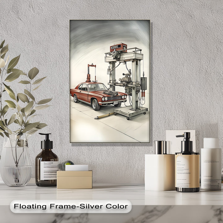 Retro Muscle Car in Workshop - Car Canvas Print