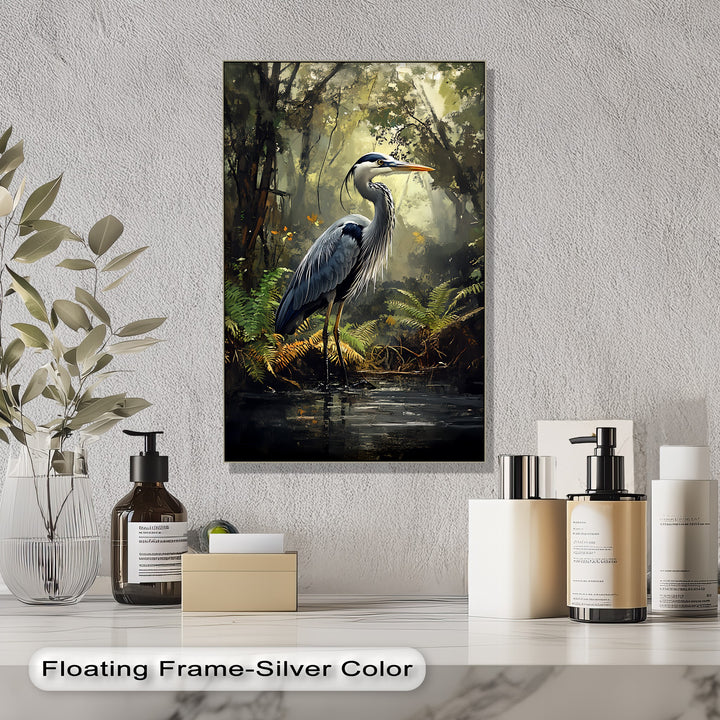 Misty Forest Heron – Wildlife Landscape Canvas Print