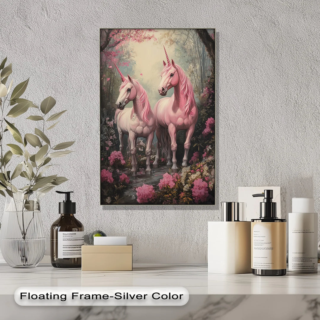 Pink Unicorns in Enchanted Forest - Animal Canvas Print - MyPhotoStation