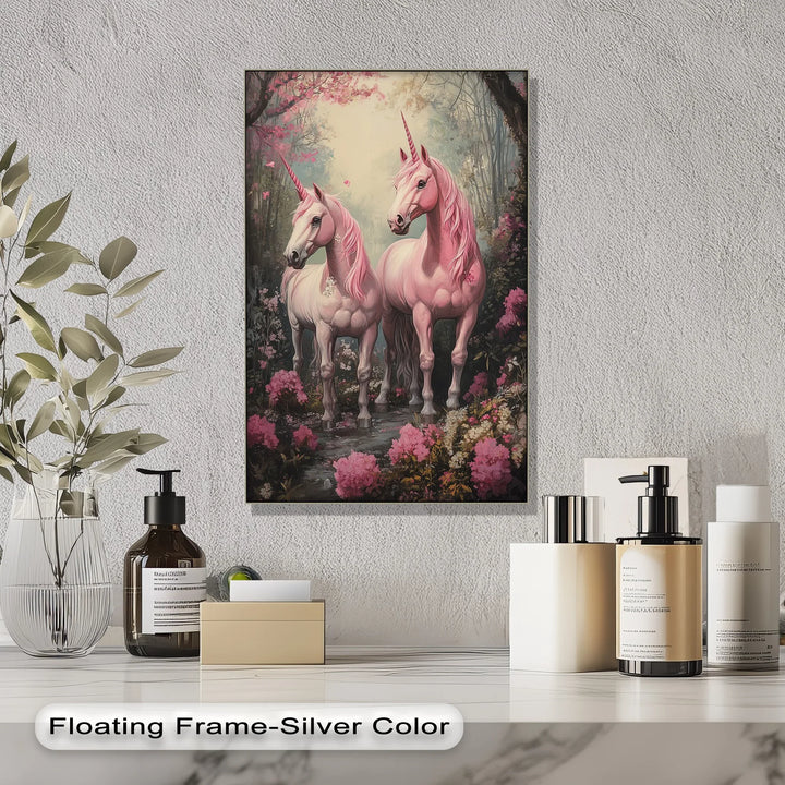 Pink Unicorns in Enchanted Forest - Animal Canvas Print - MyPhotoStation