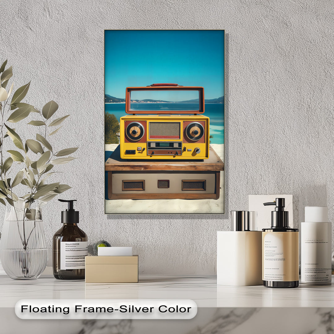 Seaside Soundwaves – Yellow Vintage Boombox Canvas Print