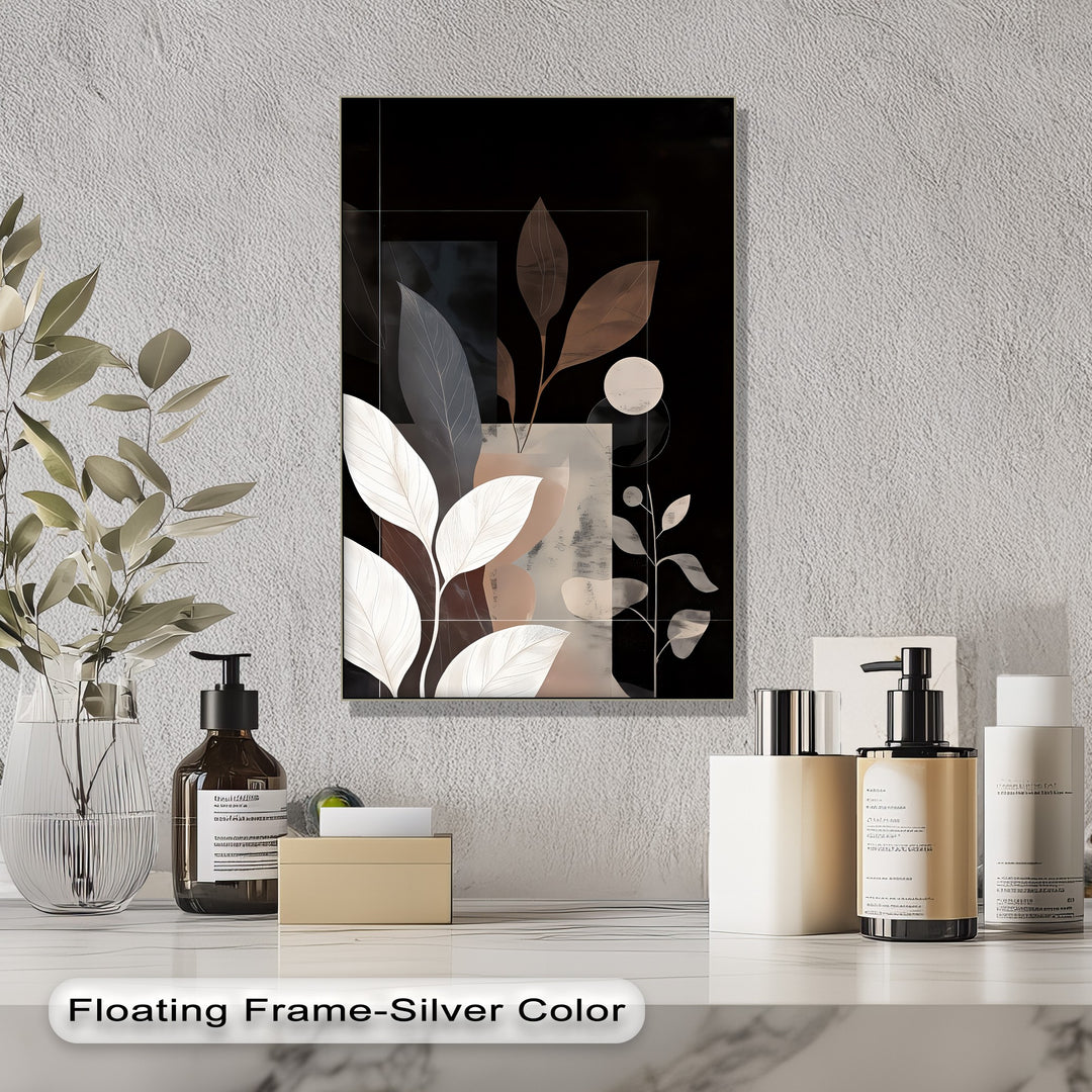 Abstract Botanical Black & Bronze Canvas Wall Art | Framed Artwork