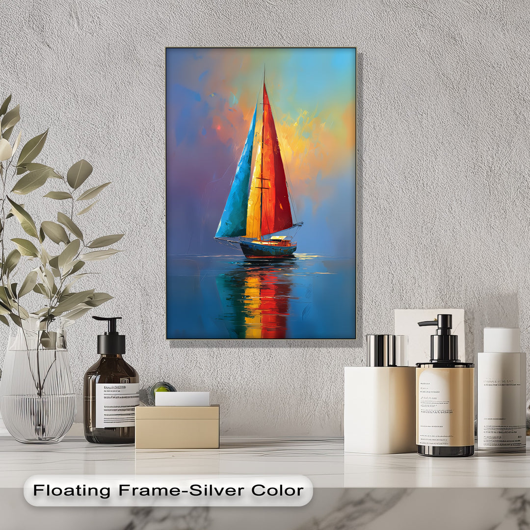 Sails of Fire and Sea – Vibrant Sailboat Canvas Print