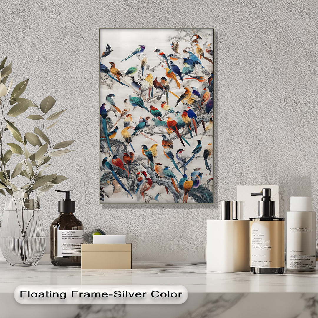 Symphony of Colors – Exotic Birds Gathering Canvas Wall Art | Large Canvas