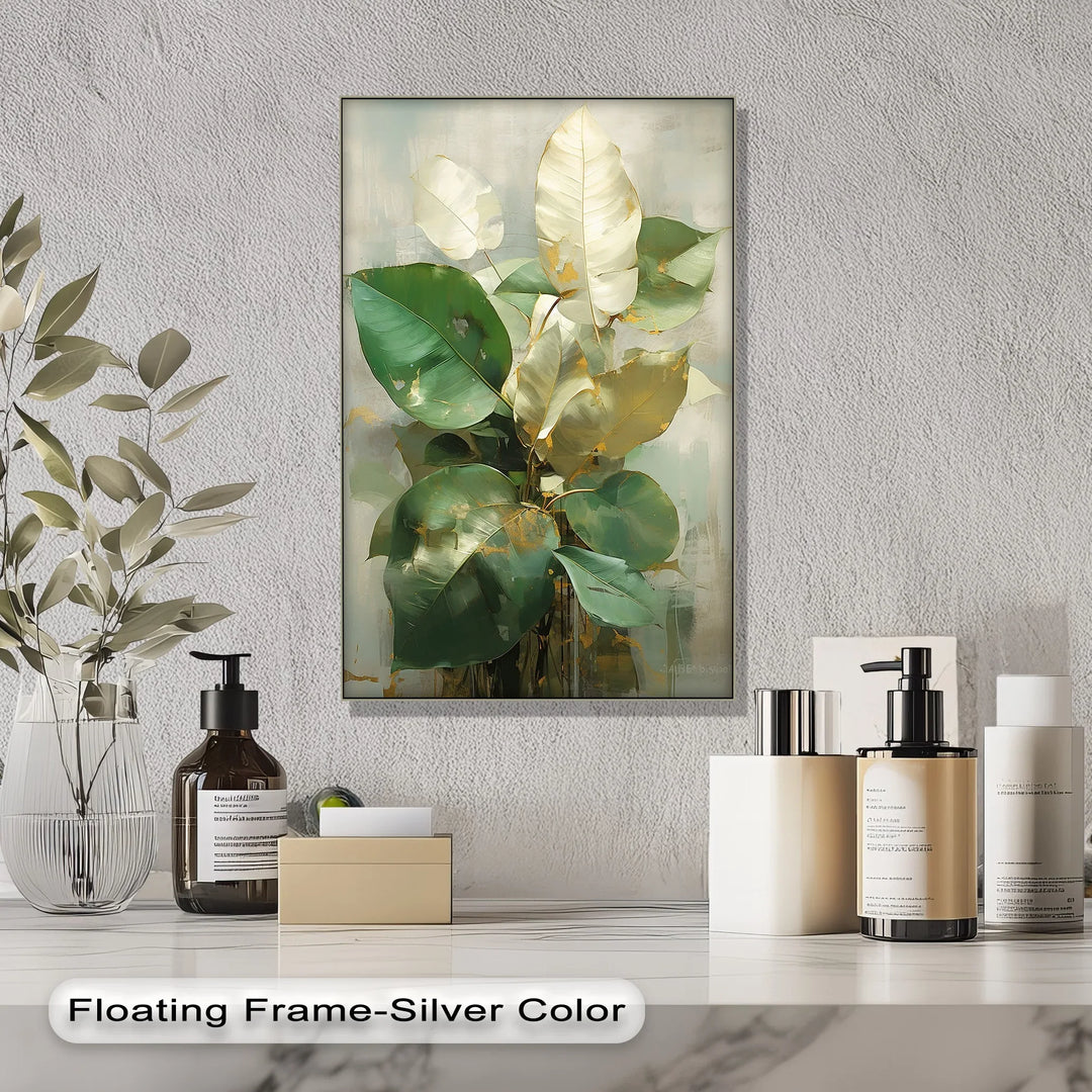 Golden-Edged Ficus Leaves – Elegant Green Botanical Canvas Print - MyPhotoStation