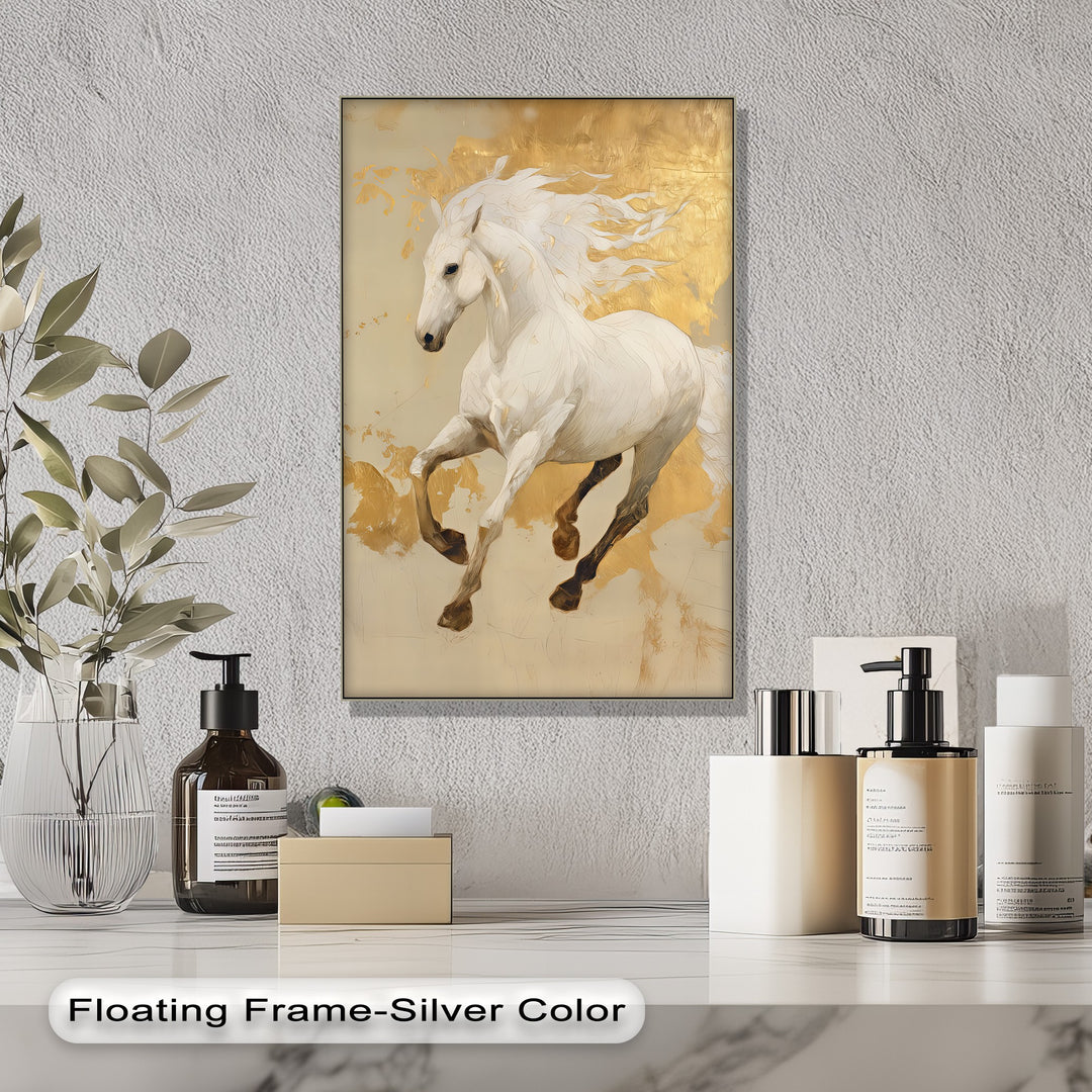 Celestial Charge – Golden White Horse Fantasy Canvas Print