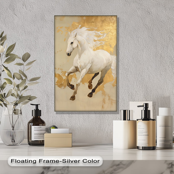Celestial Charge – Golden White Horse Fantasy Canvas Print