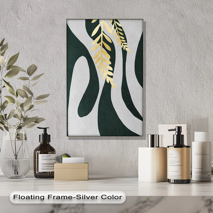 Golden Fern Over Emerald Flow – Minimal Botanical Canvas Print - MyPhotoStation