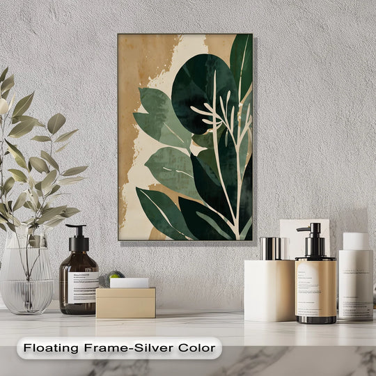 Earthy Botanical Harmony – Abstract Green Leaf Canvas Print - MyPhotoStation