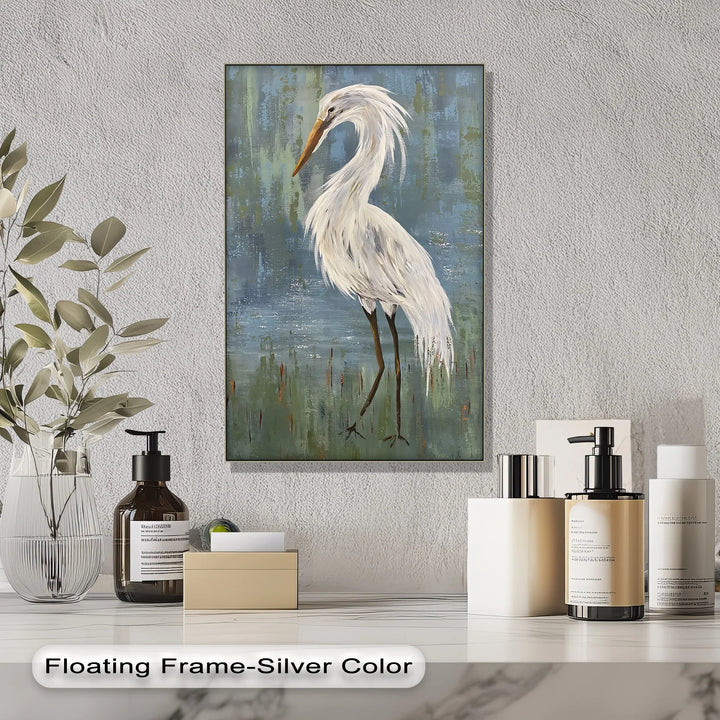 Graceful White Heron – Minimalist Bird Canvas Print - MyPhotoStation