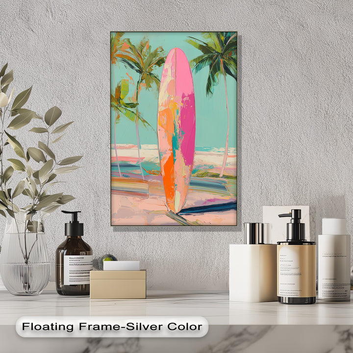 Sunset Ride – Vibrant Surfboard Beach Scene Canvas Print