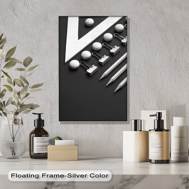 Monochrome Minimalism – Black and White Office Supplies Canvas Prints
