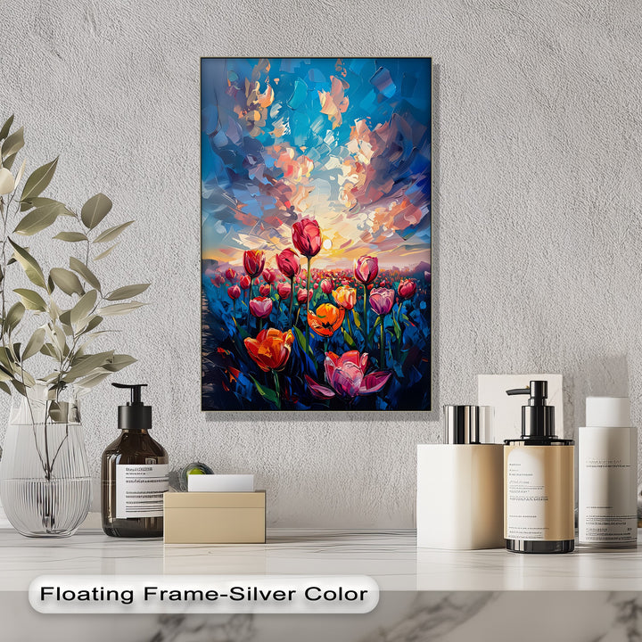 Radiant Bloom – Abstract Tulip Field at Sunset Canvas Print