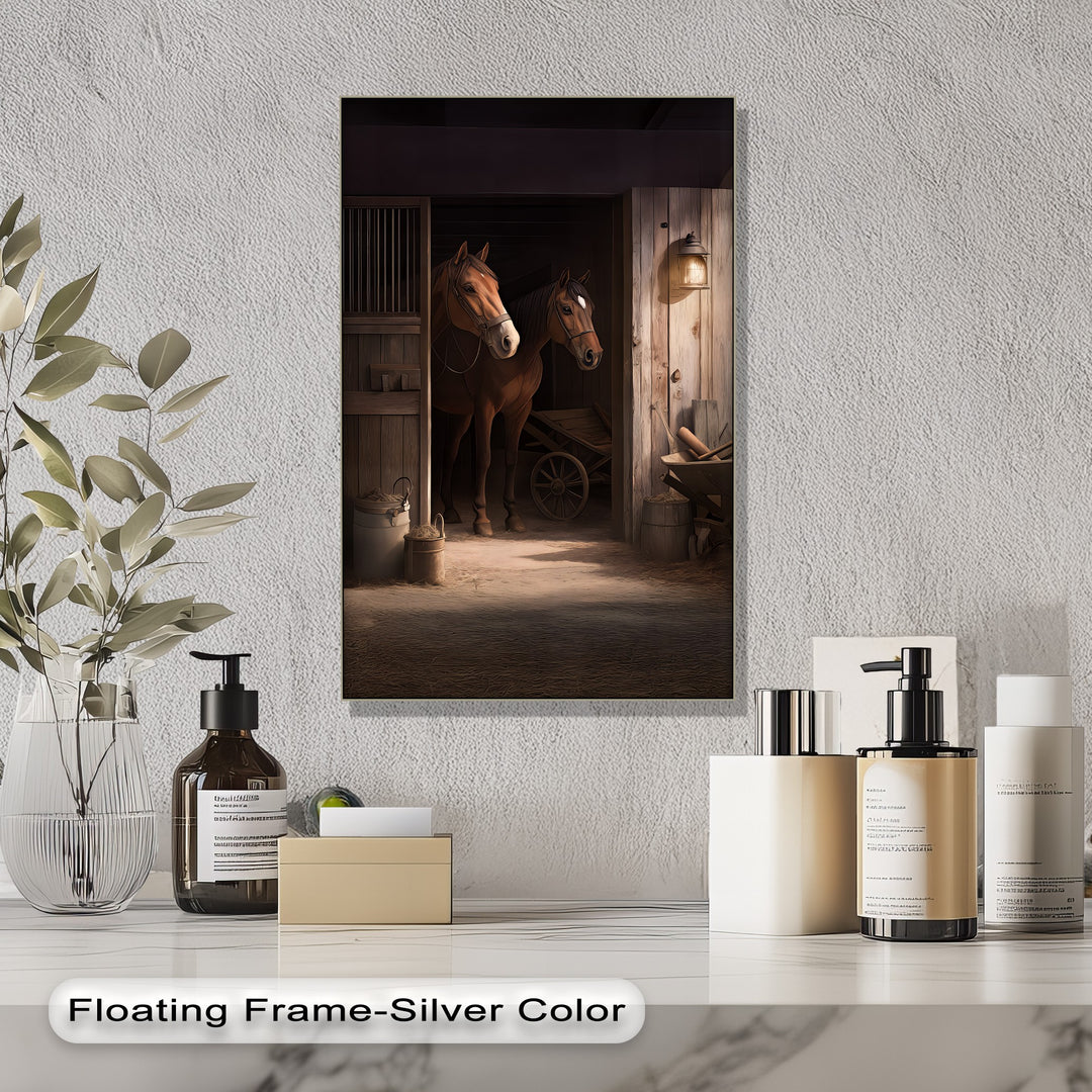 Stable Companions – Rustic Horse Barn Scene Canvas Print