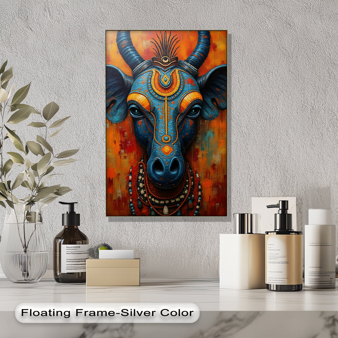 Mystical Blue Bull – Sacred Indian Canvas Wall Art | Artwork Canvas