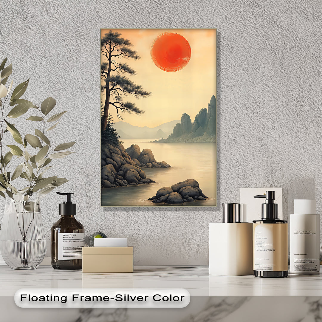 Rising Sun Over Tranquil Waters – Japanese Landscape Canvas Print | Framed Art