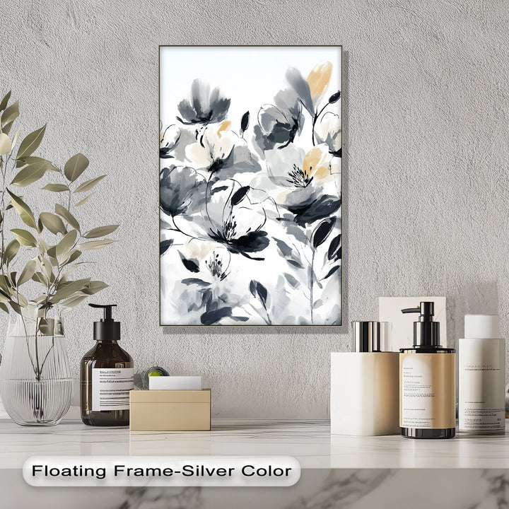 Monochrome Elegance – Black and Ivory Abstract Floral Canvas Print - MyPhotoStation