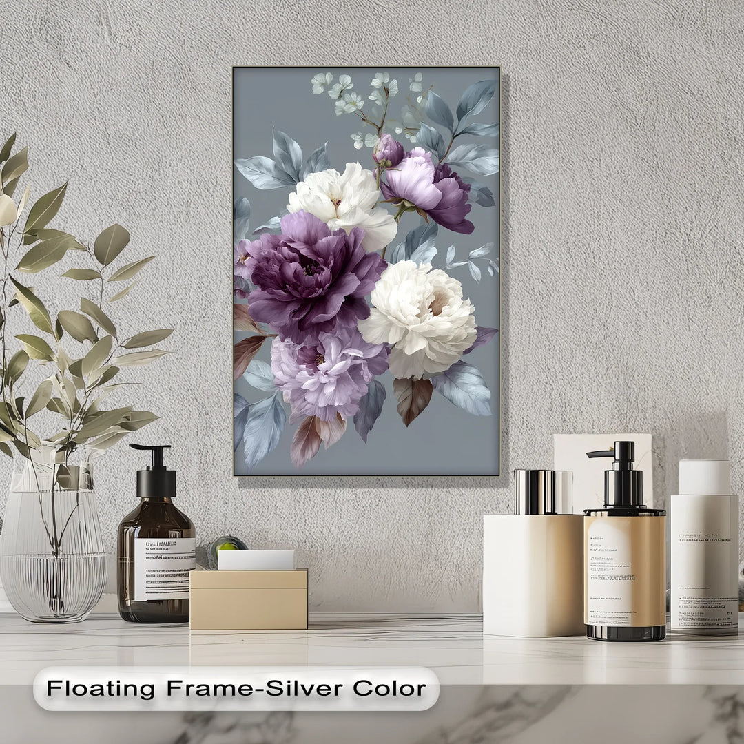Plum Garden Harmony – Elegant Purple and Ivory Floral Canvas Print - MyPhotoStation