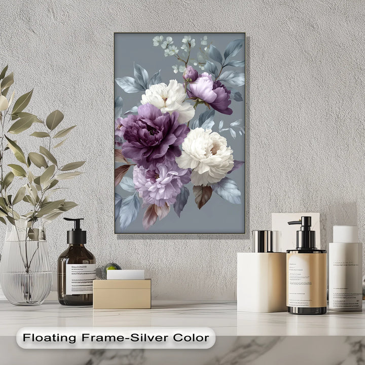 Plum Garden Harmony – Elegant Purple and Ivory Floral Canvas Print - MyPhotoStation