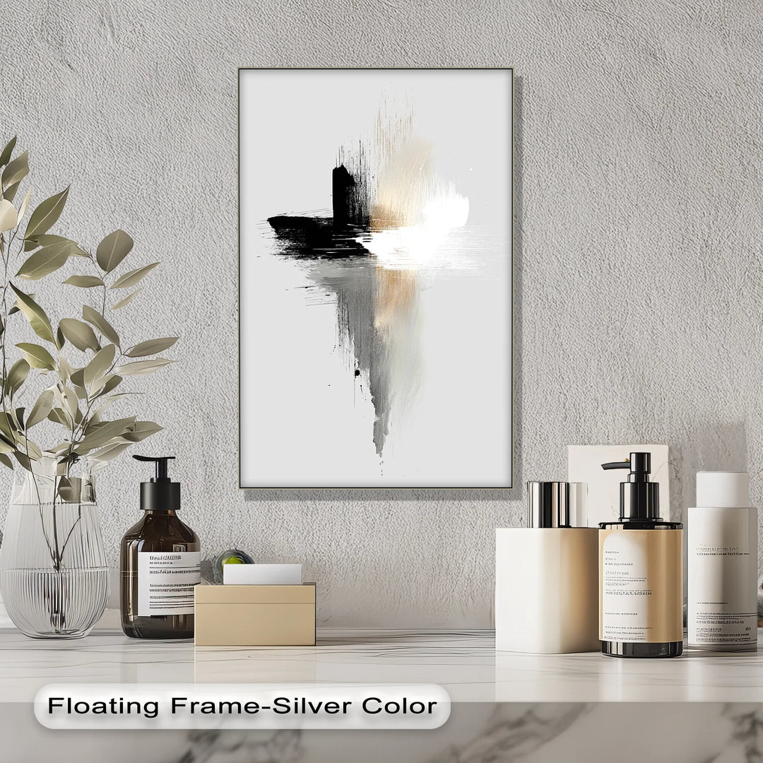 Echo of Stillness – Minimalist Black and White Brushstroke Canvas Print - MyPhotoStation