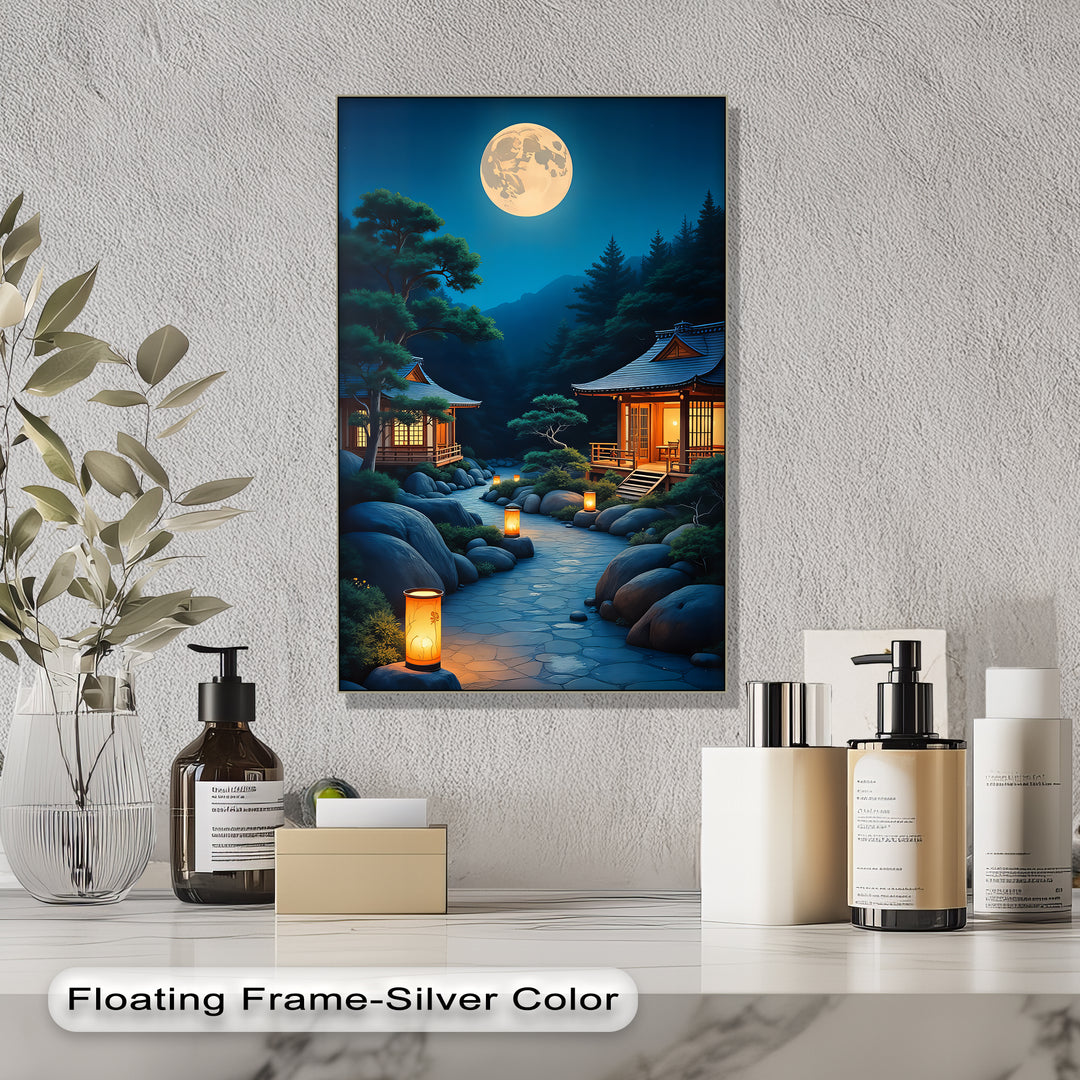 Moonlit Serenity – Japanese Zen Temple Canvas Wall Art | Framed Art