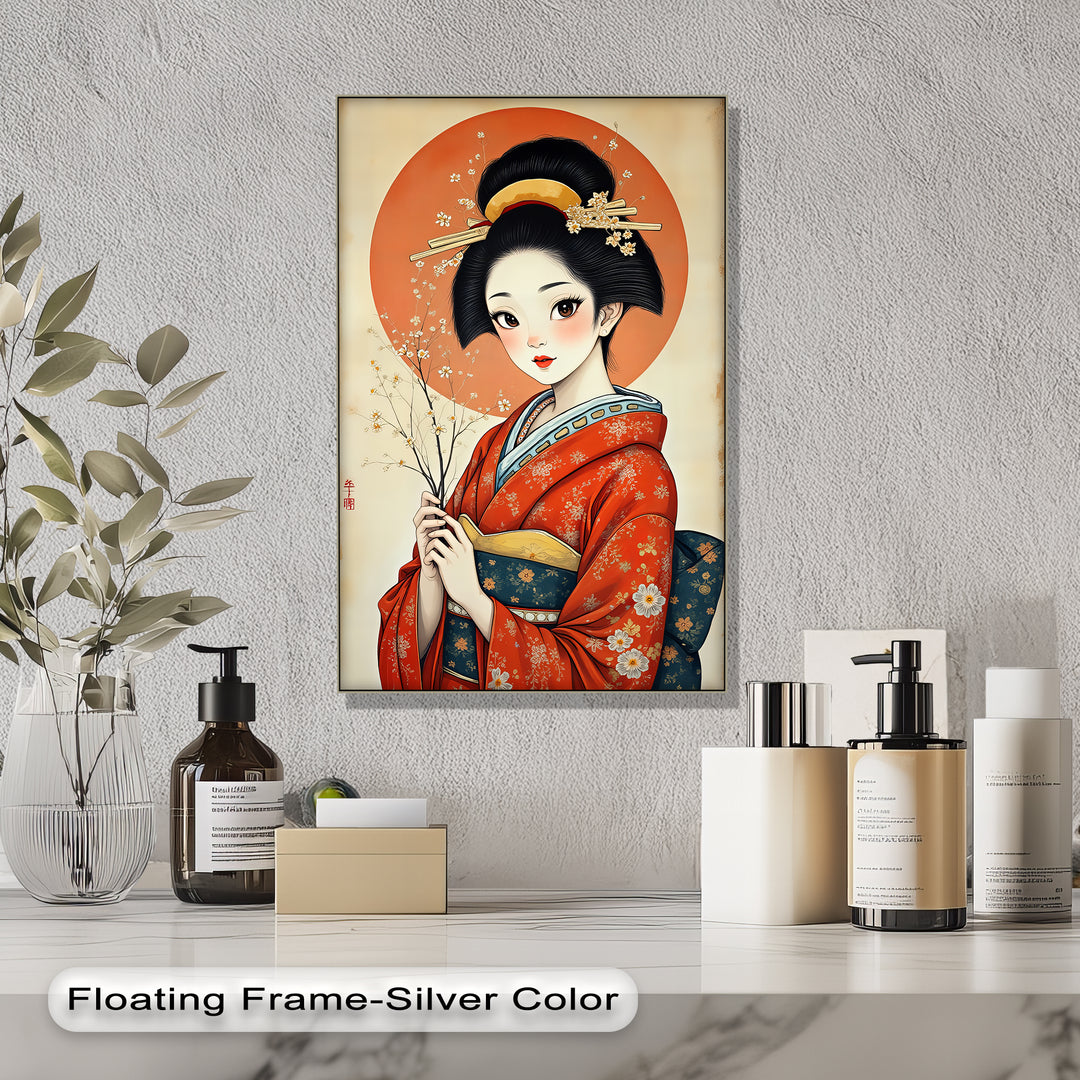 Radiant Elegance – Japanese Geisha Kimono Canvas Print | Canvas Art