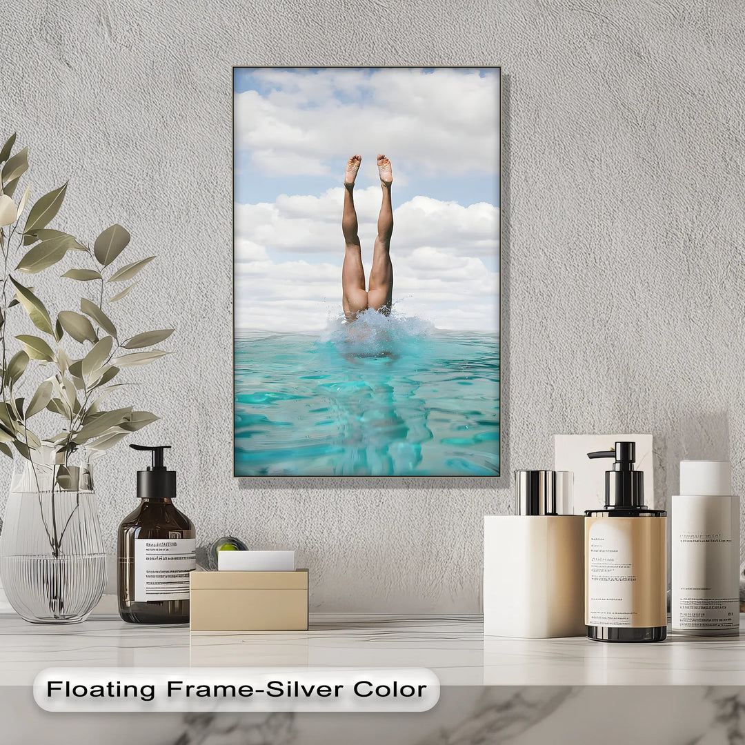 Splash Elegance – Nude Dive into Turquoise Waters Canvas Print - MyPhotoStation