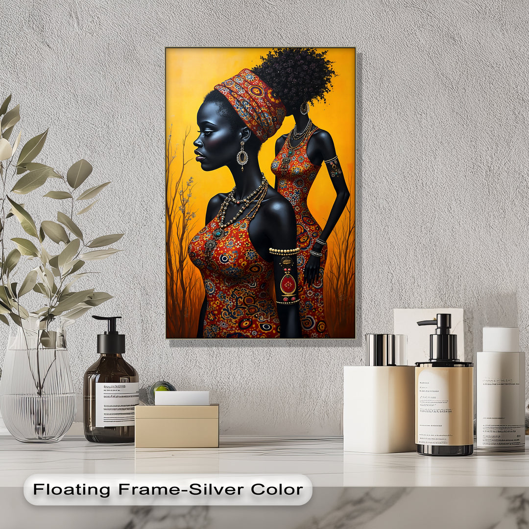African Elegance – Tribal Women in Ankara Dress Canvas Wall Art | Framed Art