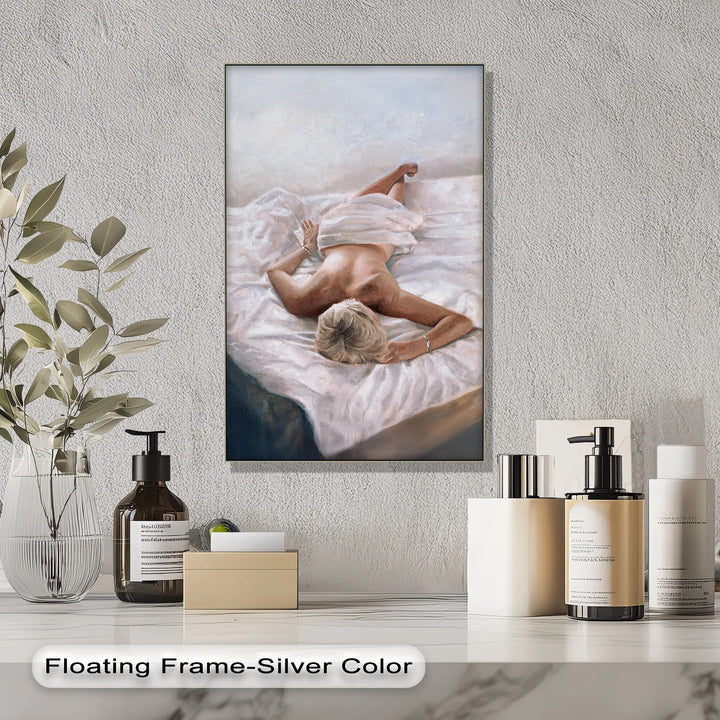 Quiet Morning – Reclining Nude on White Sheets Canvas Print - MyPhotoStation