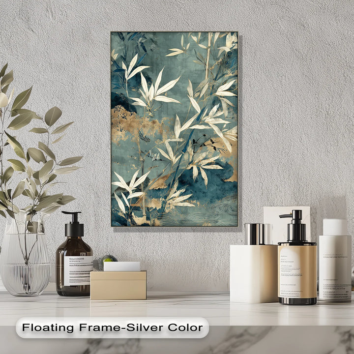 Tranquil Bamboo Forest – Blue and Gold Botanical Canvas Print - MyPhotoStation