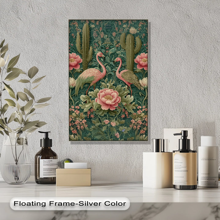 Flamingo Garden in Bloom – Vintage Tropical Canvas Print - MyPhotoStation