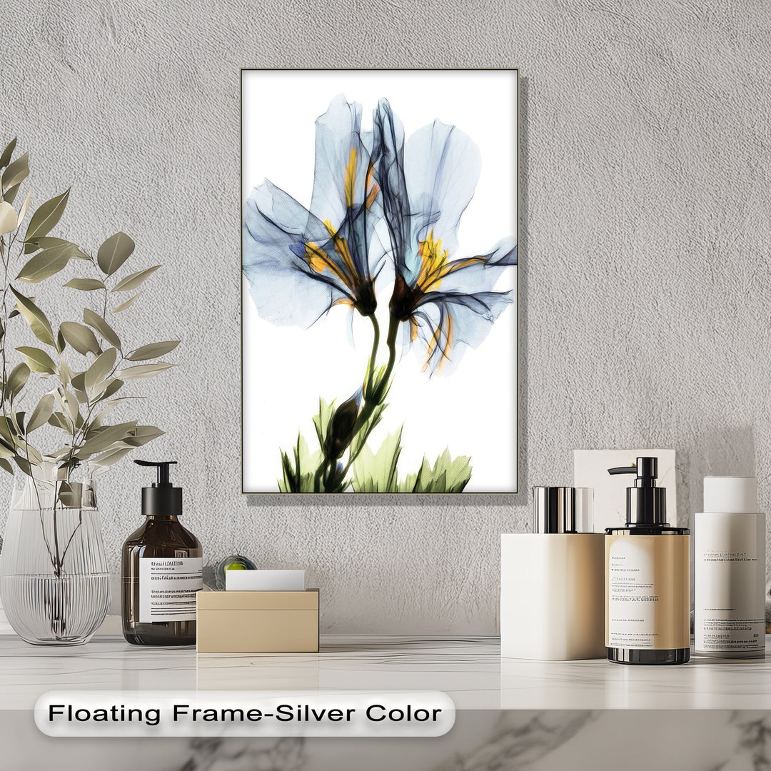 Winterliche Ruhe – Japanische Frau im blauen Kimono, Leinwanddruck | Gerahmtes Kunstwerk