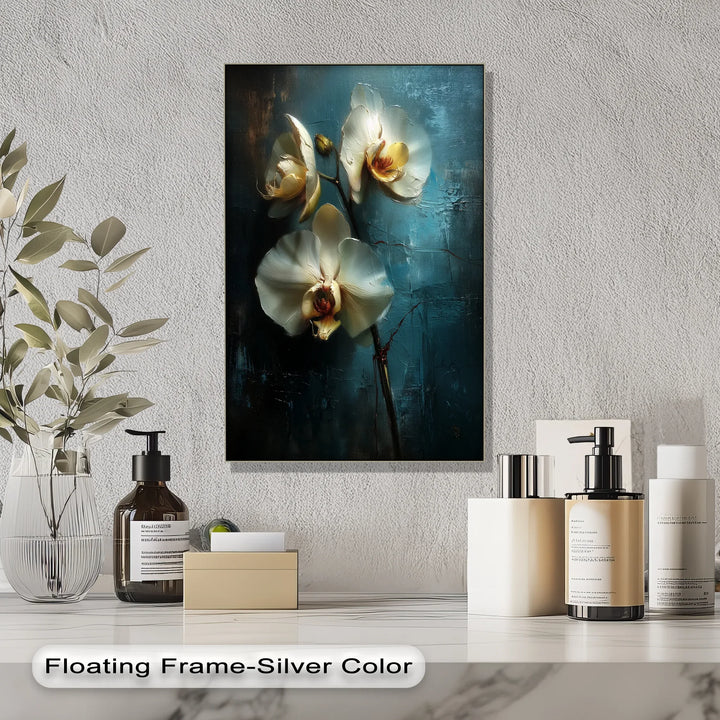 White Orchids in Golden Glow – Elegant Botanical Canvas Print - MyPhotoStation