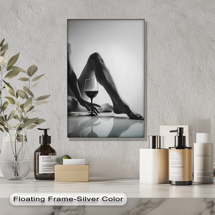 Sensual Balance – Black and White Nude with Wine Glass Canvas Print - MyPhotoStation