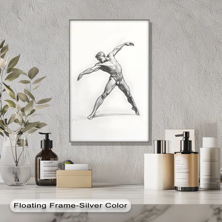 Dynamic Grace – Male Nude Figure Sketch in Motion Canvas Print - MyPhotoStation