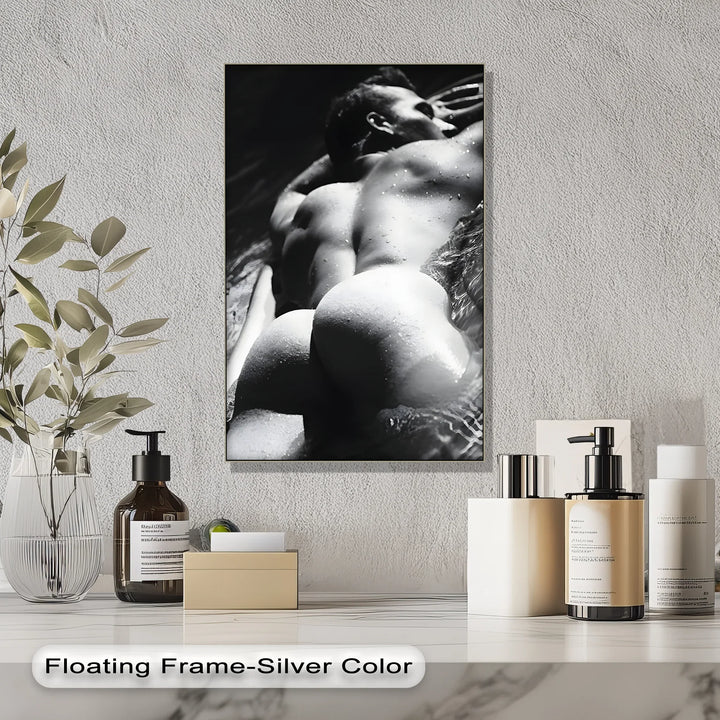 Aqua Poise – Male Form in Monochrome Motion Nude Canvas Print - MyPhotoStation