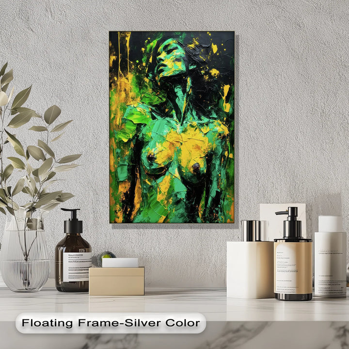 Verdant Awakening – Green and Yellow Abstract Nude Canvas Print - MyPhotoStation