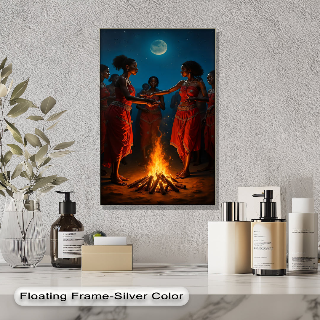 Sacred Fire Dance – African Tribal Women Canvas Wall Art | Framed Art
