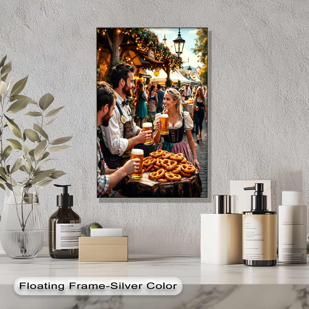 Oktoberfest Celebration – Beer and Pretzel Canvas Wall Art | Framed Art