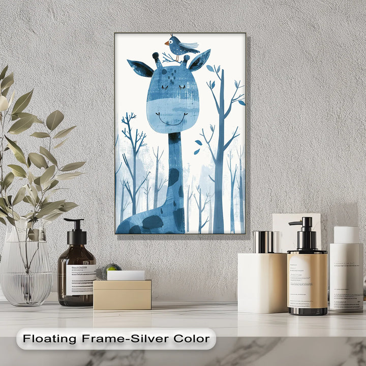 Whimsical Giraffe & Bird in Blue Forest – Kids Animal Blue Canvas Prints - MyPhotoStation