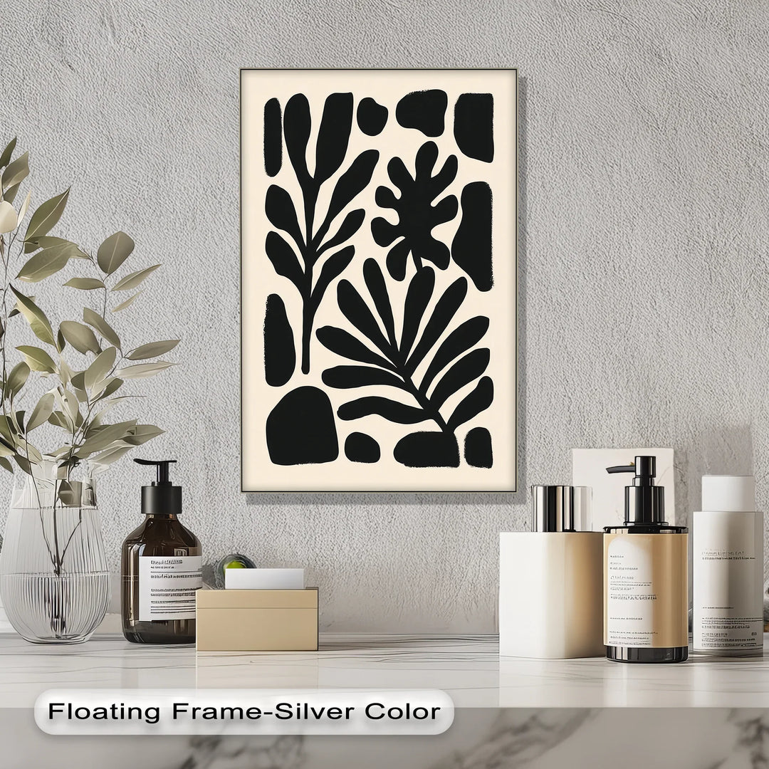 Modern Botanical Silhouettes – Minimalist Black and Beige Canvas Print - MyPhotoStation