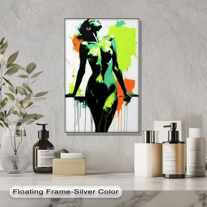 Electric Confidence – Neon Green and Black Abstract Nude Canvas Print - MyPhotoStation