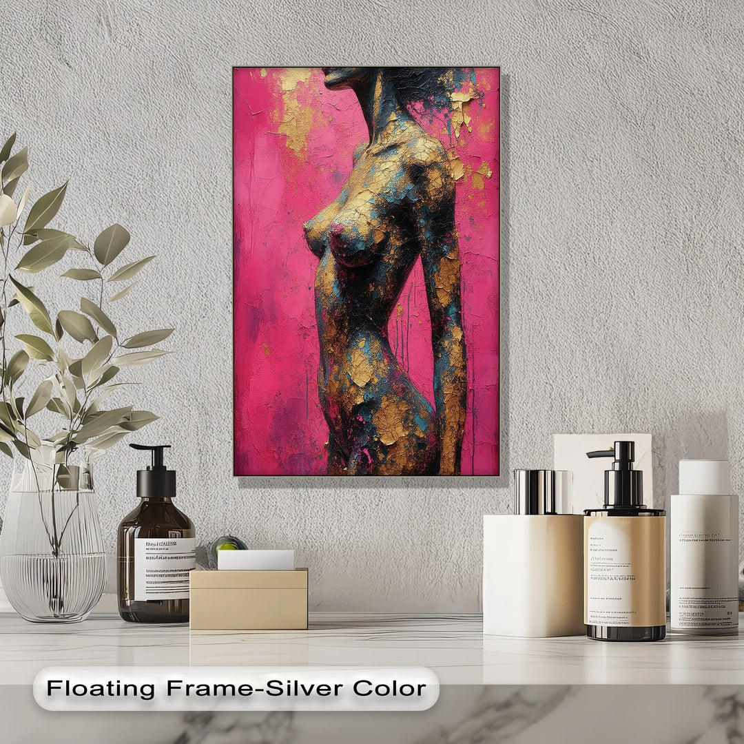 Golden Cracks – Textured Abstract Female Figure Canvas Print - MyPhotoStation