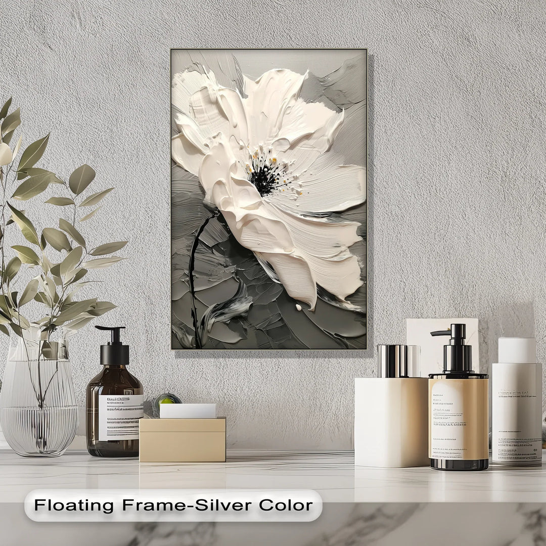 White Bloom in Monochrome – Textured Floral Canvas Print - MyPhotoStation
