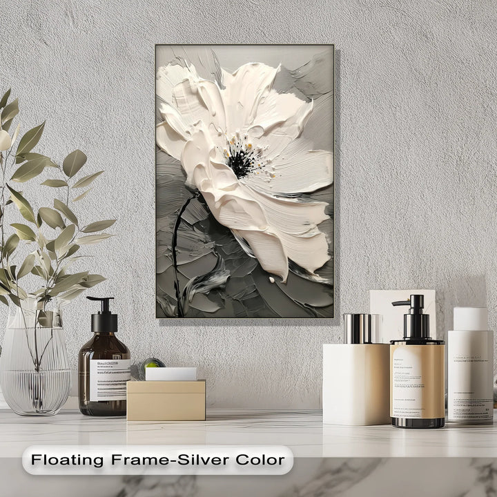 White Bloom in Monochrome – Textured Floral Canvas Print - MyPhotoStation