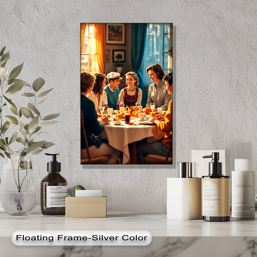 Autumn Gathering – Friends Around the Table Canvas Wall Art | Framed Art