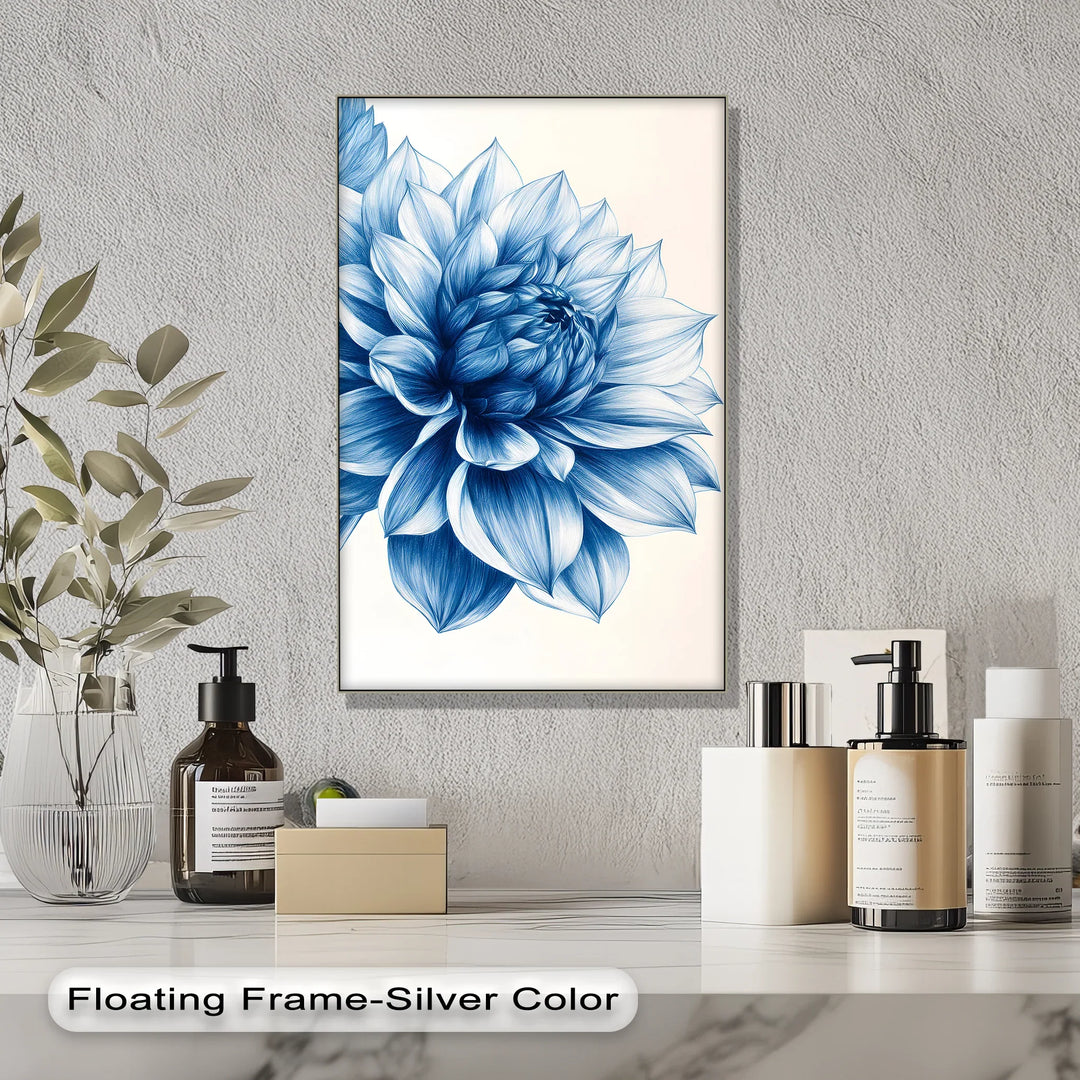 Elegant Blue Dahlia Bloom – Floral Minimalist Blue Canvas Prints - MyPhotoStation