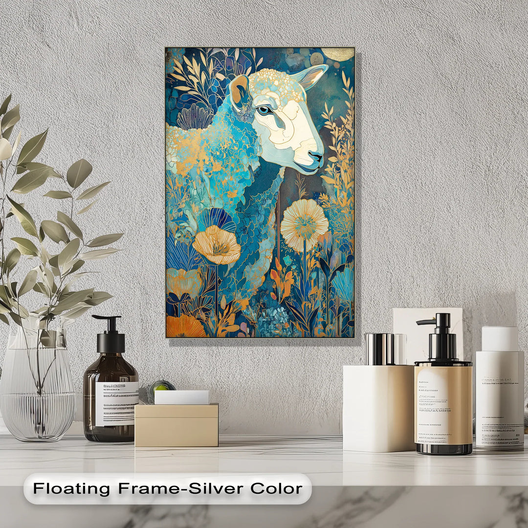 Golden Meadow Sheep – Elegant Blue Animal Blue Canvas Prints - MyPhotoStation