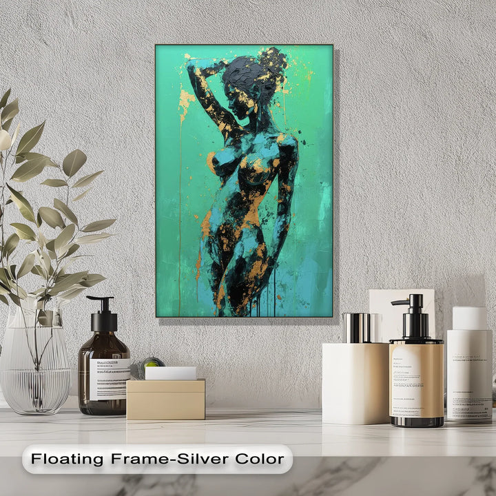 Golden Muse – Teal and Gold Abstract Nude Canvas Print - MyPhotoStation